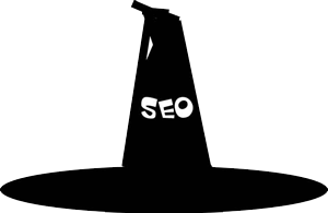 Black Witch hat with the words typed SEO